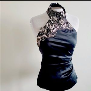 COPY - KAREN MILLEN 95% Silk Embroidered Halter Top